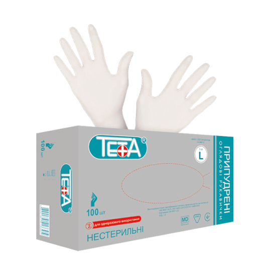 Рукавички медичні оглядові латексні неприпудрені Teta®, розмір L